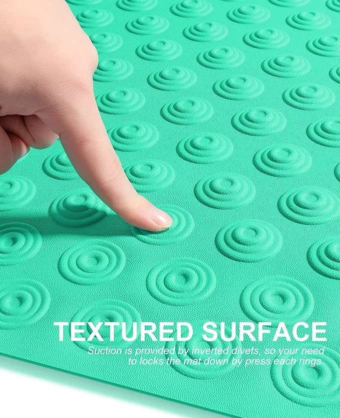OTHWAY No Suction Cup Bath Mat: 39x16 inch Extra Long Bathmat│Perfect for Refinished or Ordinary Bath Tubs│Made of Nature Rubber│a Blessing for The Elderly and Children (Light Green)