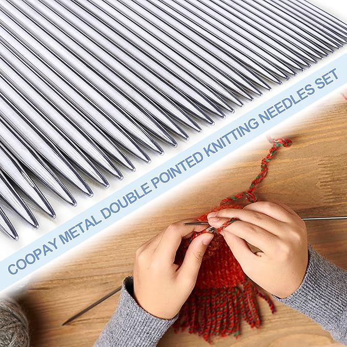 Coopay Short Double Pointed Knitting Needles Kit 20cm, Double Ended Stainless Steel Needles 2.0mm to 5.0mm, DPNS Knitting Pins Set for Beginner & Kids, Sock Knitting Needles 35 Pack & Knitting Gauge