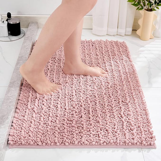 Non Slip Bathroom Rug Machine Washable Thick Pink Bath Mat 24x36 Soft Absorbent Bathroom Floor Mat Chenille Bath Rug for Shower Tub