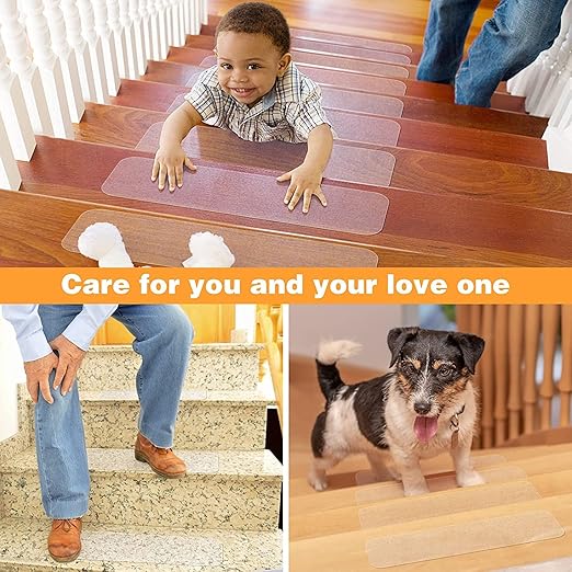 Qingluan Anti Slip Tape, Grip Tape for Stairs Indoor Waterproof, Rubber Grip Tape for Tubs, Stairs, Boats (Clear, 4 Inch x 60 Feet)