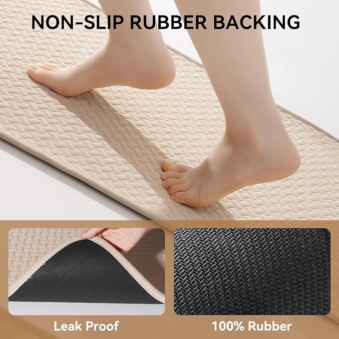 Bathroom Rugs Non Slip, Extra Soft Absorbent Quick Dry Bath Mats, Foam Weave Texture Thin Bath Rugs Washable with Rubber Backing, 24" x 48“