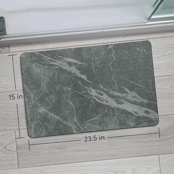 SUTERA - Stone Bath Mat, Diatomaceous Earth Shower Mat, Non-Slip Super Absorbent Quick Drying Bathroom Floor Mat, Natural, Easy to Clean (23.5 x 15 Slate)