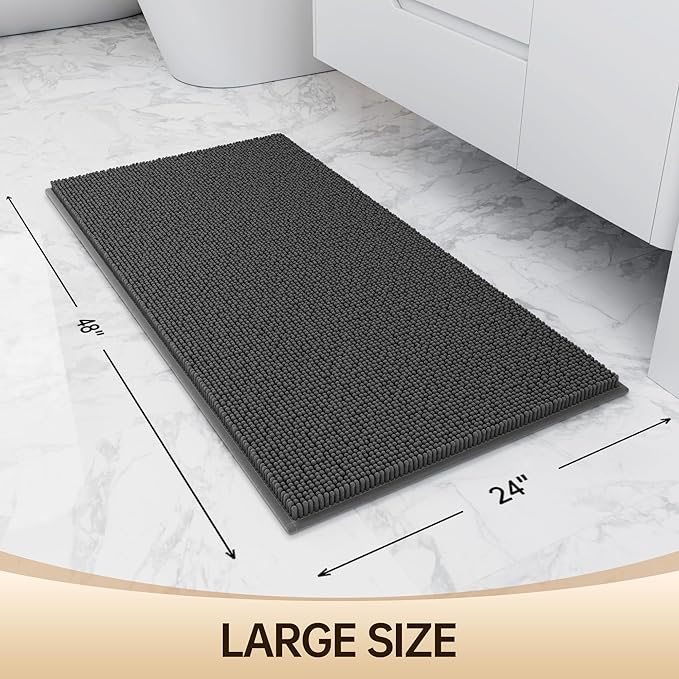 Amyracel Bathroom Rug Mat 24x48, Thick Soft Quick Dry Absorbent Chenille Bath Rug, Rubber Back Non Slip Machine Washable Bath Mat for Bathroom Shower Tub Floor