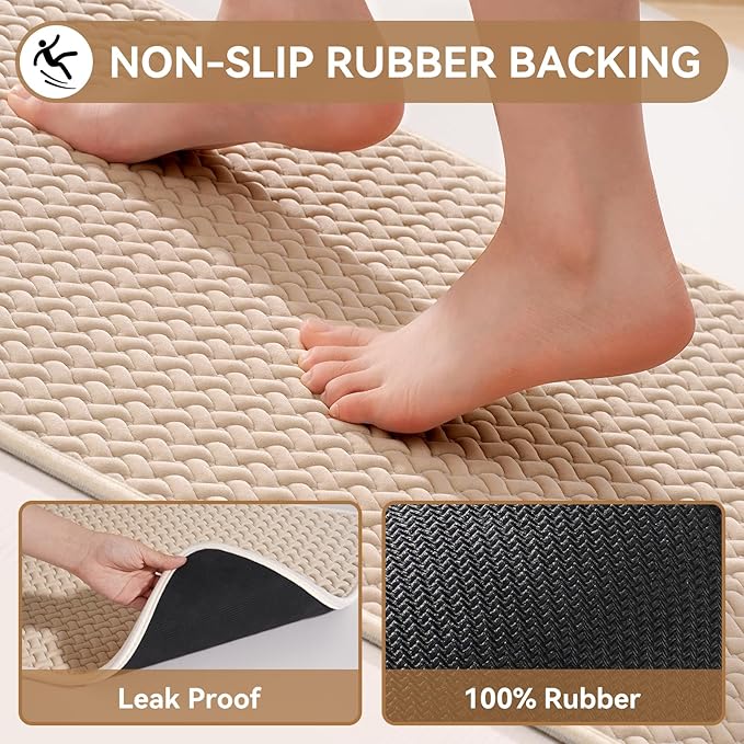 Bathroom Runner Rug Non Slip, Super Absorbent Quick Dry Long Bath Mat, Foam Weave Texture Rubber Backing Ultra Thin Bathroom Mats Fit Under Door Bathroom Floor Bathtub Shower, 16"x 47"