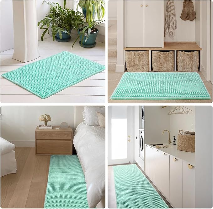 Waffle Runner Rug Bathroom, Long Boho Bathroom Rugs Non Slip Washable Super Absorbent Quick Dry Cute Bath Mat Farmhouse Bath Decor, 72"x24" Aqua Blue