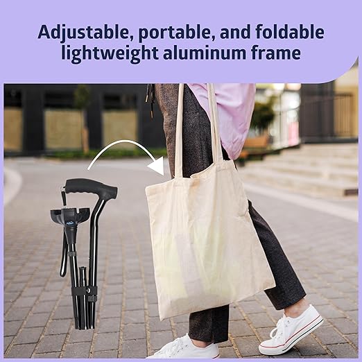 Medline TriGlide Folding Cane, Mimics Ankle Movement, Adjusts 32-37", 350 Ibs. Capacity, Black - For Seniors & Adults While Walking, Balance, Mobility Aid