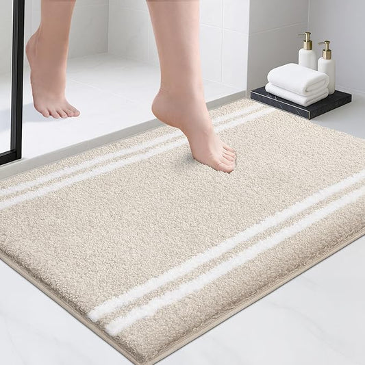 PURRUGS Bathroom Rug Non-Slip Machine Washable 24" x 36", Super Absorbent and Quick Dry Shaggy Microfiber Bath Mat, Extra Soft and Plush Bath Rug for Bathtub, Shower and Sink, Beige