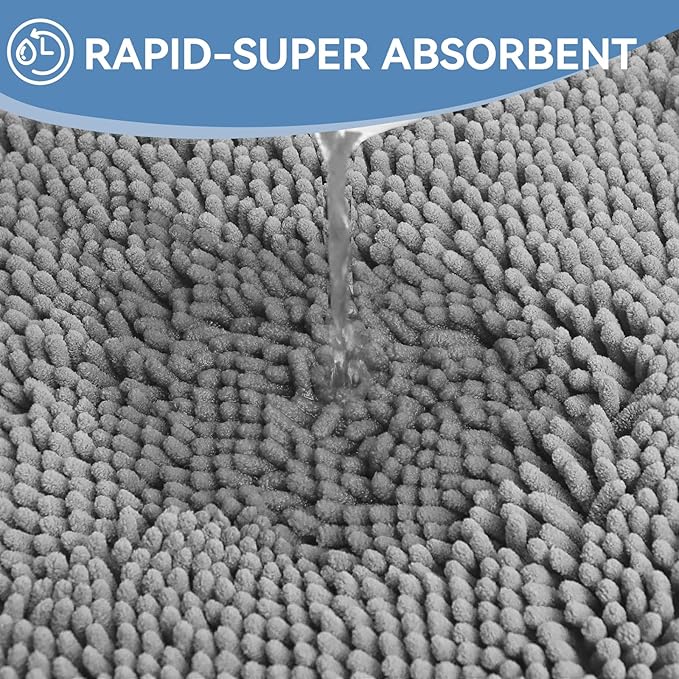 Bcoimo 30"×20" Absorbent Bath Mat, Non-Slip with Backing Chenille Bath Rug and Machine Washable Bathroom Mat Quick-Dry Design. Ideal for Bathroom and Tub Areas