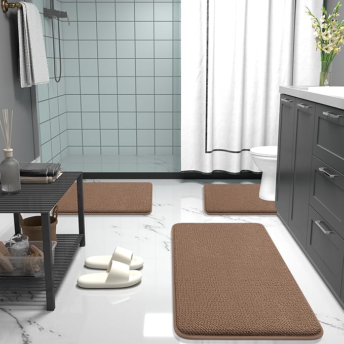 OLANLY Thick Memory Foam Bath Mat Rug 44x24, Extra Soft Absorbent Bathroom Rug, Quick Dry Bath Mats, Non-Slip, Machine Washable Carpet for Bathroom, Tub and Shower, Home Decor Accessories, Mocha