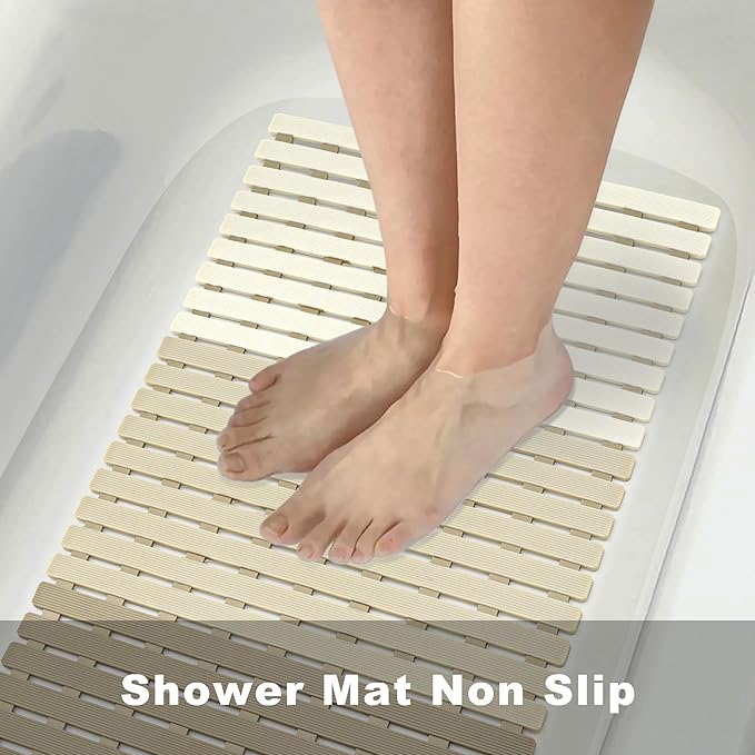 MBOSS Bath Tub Shower Mat Non Slip Bathtub Mats for Bathroom Shower Floor Mat Bath Mats for Shower Tub Anti Slip Shower Mat with Drain Hole and Large Suction Cups