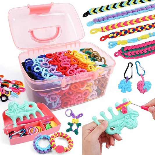 ZMMB Mermaid Bracelet Making Kit for Girls Ages 6-12 - 1200+ Rainbow Elastic Cloth Loom Bands in 12 Colors, DIY Craft Set with Mermaid Loom Tool, Storage Box – Great Birthday Gift for Kids