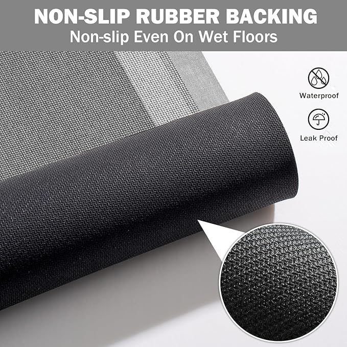 Extra Long Non Slip Bathroom Runner Bath Mat, Rubber Backing Ultra Thin Bath Rug Fit Under Door Quick Dry Super Absorbent Washable Shower Mat for Bathroom Floor Bathtub Sink, Dark Grey 24"x70"