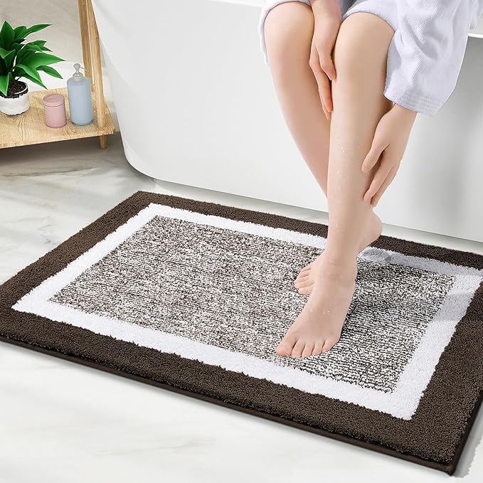 OLANLY Bathroom Rugs 30x20, Extra Soft and Absorbent Microfiber Bath Mat, Non-Slip, Machine Washable, Quick Dry Shaggy Bath Carpet, Suitable for Bathroom Floor, Tub, Shower (Medium, Brown)