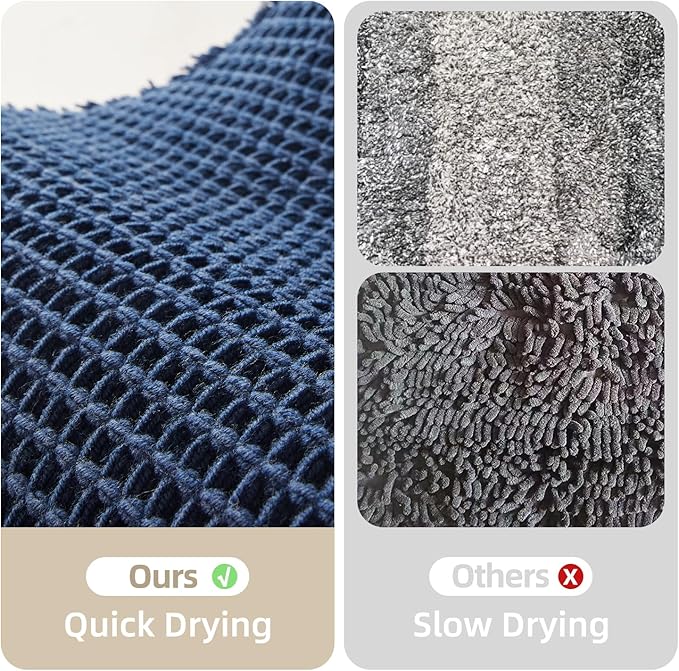 Waffle Runner Rug Bathroom, Long Boho Bathroom Rugs Non Slip Washable Super Absorbent Quick Dry Farmhouse Bath Decor, 60"x24" Navy Blue