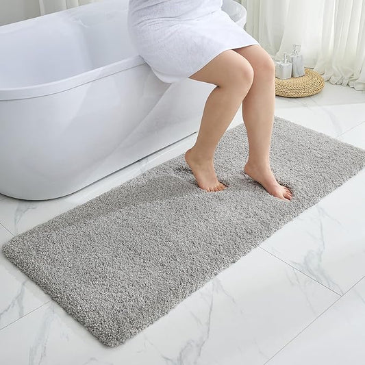 Gray Bathroom Rug 24x48 Non Slip Fluffy Bath Mat for Bathroom Floor Washable Plush Luxury Bath Rug for Tub Soft Shaggy Absorbent Shower Sink Mat