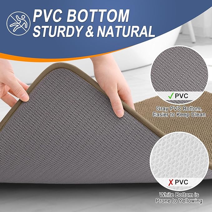 OLANLY Thick Memory Foam Bath Mat Rug 59x20, Extra Soft Absorbent Bathroom Rug, Quick Dry Bath Mats, Non-Slip, Machine Washable Carpet for Bathroom, Tub and Shower, Home Decor Accessories, Tan