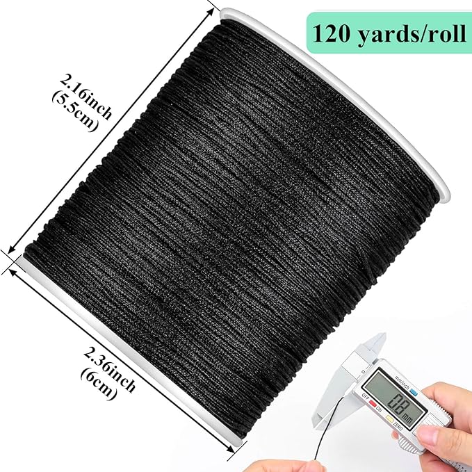 Black Nylon String, Anezus 0.8mm Nylon Thread Chinese Knotting Cord Tarred Twine Outdoor String for Braided Bracelets, Beading, Necklaces, Macrame Craft, Wind Chime, Blinds, Jewelry Making