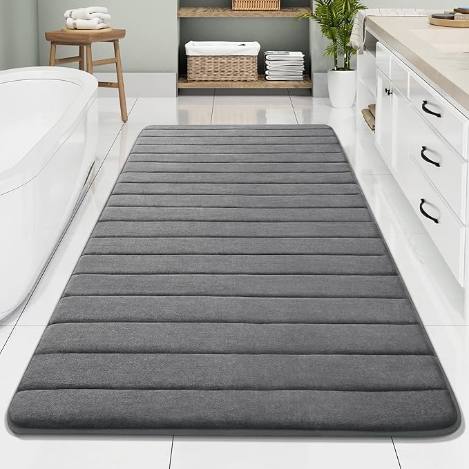 Buganda Memory Foam Bath Mat, 70" x 34", Ultra Soft and Non-Slip Bathroom Rugs, Water Absorbent and Machine Washable Bath Rug Runner for Bathroom, Shower, and Tub, Grey