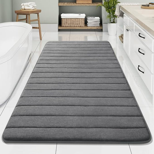 Buganda Memory Foam Bath Mat, 70" x 34", Ultra Soft and Non-Slip Bathroom Rugs, Water Absorbent and Machine Washable Bath Rug Runner for Bathroom, Shower, and Tub, Grey