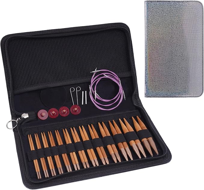 Weabetfu Knitting Needles Set with Bamboo Circular Knitting Needle 13 Pair Interchangeable Knitting Needles and Cables, Accessories and Case Perfect for Beginner, DIY Crafts