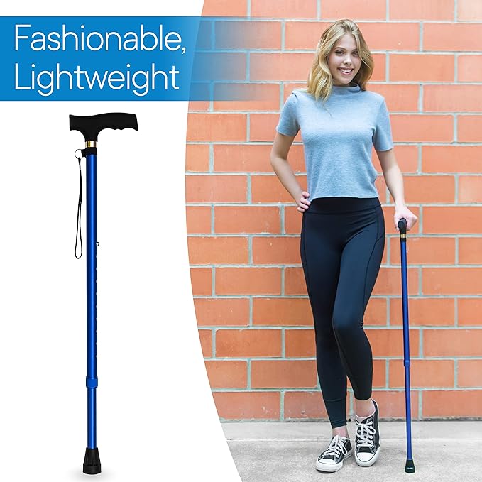 RMS Walking Cane - Adjustable Walking Stick - Lightweight Aluminum Offset Cane with Ergonomic Handle and Wrist Strap - Ideal Daily Living Aid for Limited Mobility