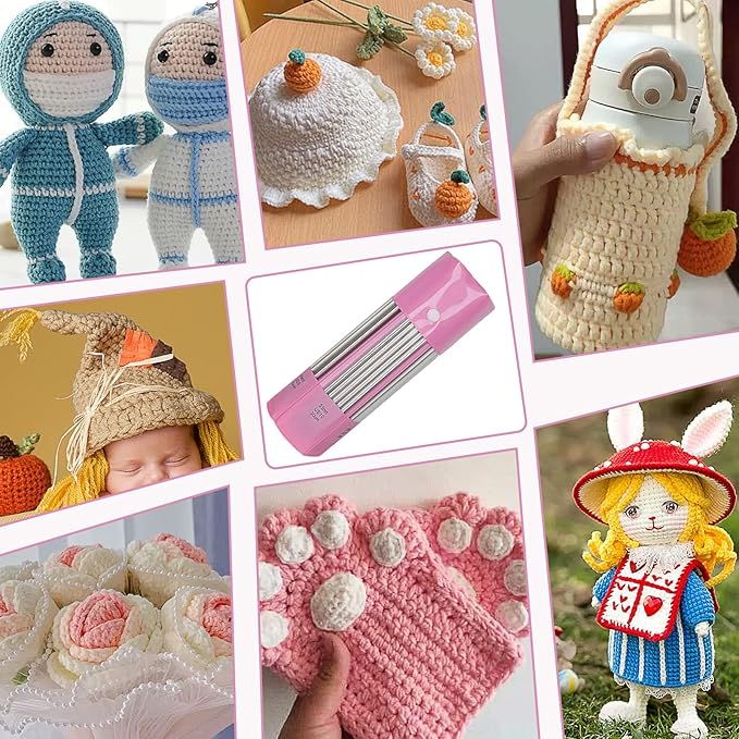 Aelike 55pcs Double Pointed Knitting Needles, 11 Sizes Stainless Steel Metal Short Knitting Needles Set, Straight & Double Pointed Knitting Needle Sets 2mm to 6mm