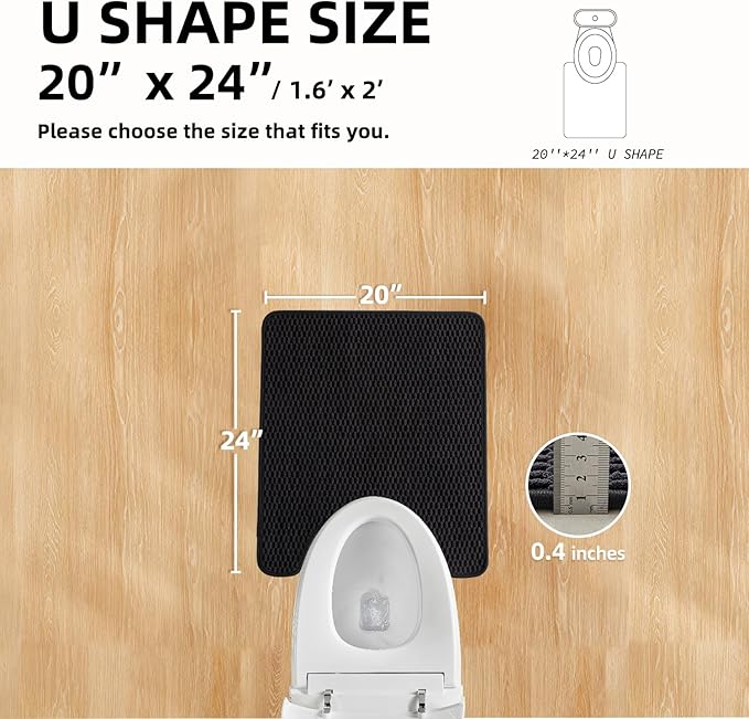 Black Toilet Rug, Thin Toilet Rugs U Shaped Washable Non Slip Absorbent Quick Dry Low Pile Toilet Mat, Black 20''x24'' U Shape