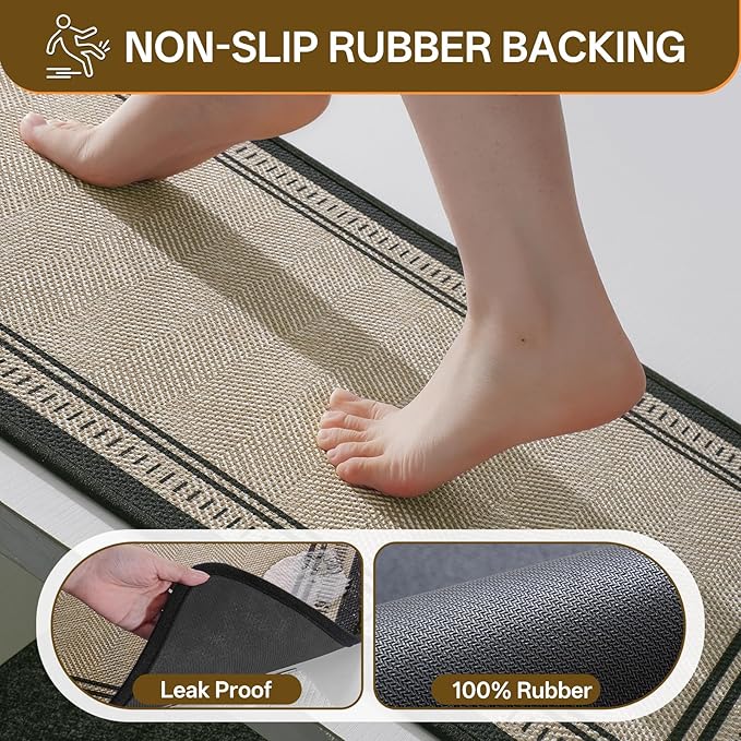 20"×31" Non Slip Bath Mat with Rubber Backing, Absorbent Quick Dry Bath Mats Washable, Low Pile Bathroom Rugs Fit Under Door for Bathroom Floor, Shower and Sink, Brown