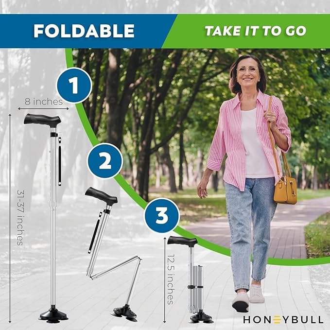 Walking Cane for Men & Women Foldable, Adjustable, Heavy Duty, Free Standing, All Terrain, Collapsible Walking Sticks for Seniors & Adults