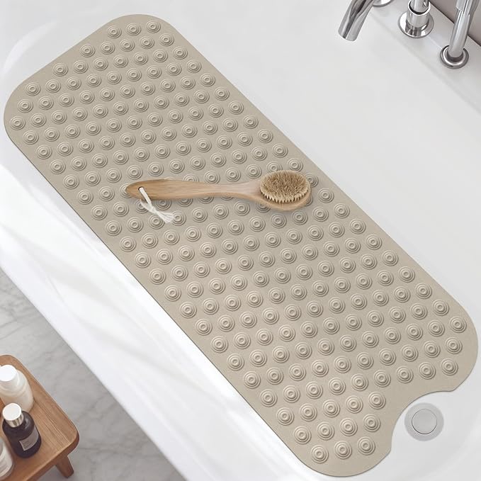 OTHWAY No Suction Cup Bath Mat: 39x16inch Extra Long Bathmat│Perfect for Refinished Bathtub Mat│Made of Nature Rubber│a Blessing for The Elderly and Children (Brown)