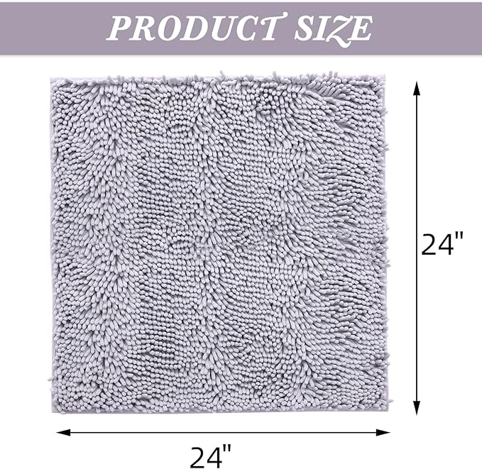 Non-Slip Bath Rug,Extra Soft Microfiber Bedroom Shag Carpet with Anti-Slip Backing,Water/Dust Absorbent Fast Dry Shower Mat,Sound Insulated Stairs Pad,Machine Washable (Grey,24 x 24 Inches)