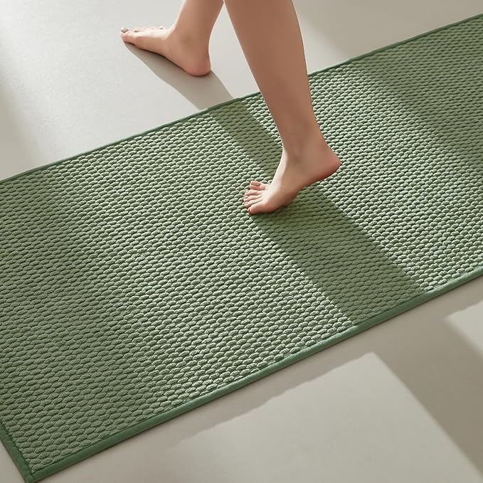 Bathroom Runner Rugs, Long Bath Mat Runner Washable Thin Quick Dry Low Pile Bathroom Runner Rugs Non Slip, Sage Green 24"x70"