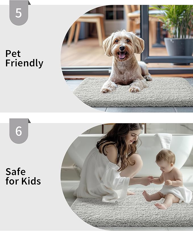 Gray Bathroom Runner Rug 24x70 Non Slip Fluffy Long Bath Mat for Bathroom Floor Washable Plush Luxury Bath Rug for Tub Absorbent Shower Sink Mat Bedside Rug