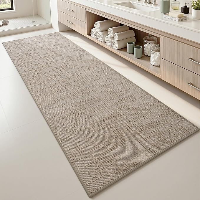 AMOAMI Bath Mat Non Slip Super Absorbent Quick Dry Bath Mats for Bathroom Floor Rubber Backing Washable Bathroom Rugs Modern Woven Jacquard Mat, Beside Tub Bath Rugs, 2' x 6', Brown