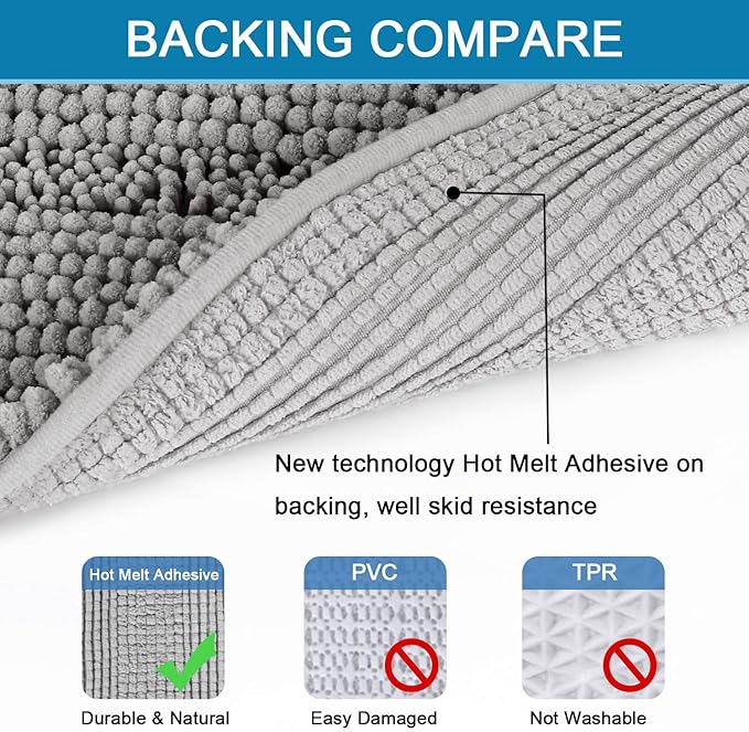 H.VERSAILTEX Bathroom Rugs Bath Rug Set 2 Piece Bathroom Contour Rug Toilet Mat Sets Non Slip Contour Bath Rug Ultra Thick Water Absorbent Striped Bath Mats Washable(36" x 24" Plus 20" x 24" U, Dove)