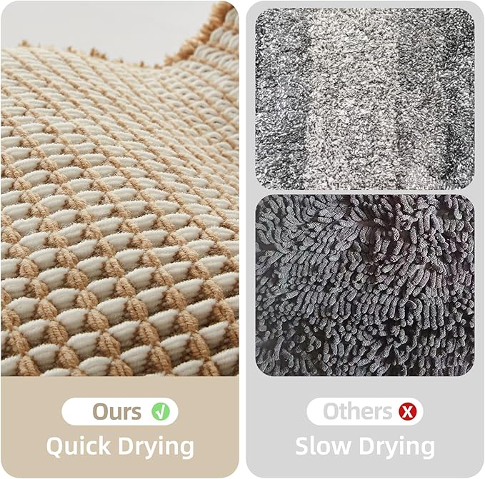 Waffle Bath Mat, Boho Bathroom Rugs Non Slip Washable Super Absorbent Quick Dry Bath Mat Farmhouse Bathroom Decor, 48"x24" Khaki and White