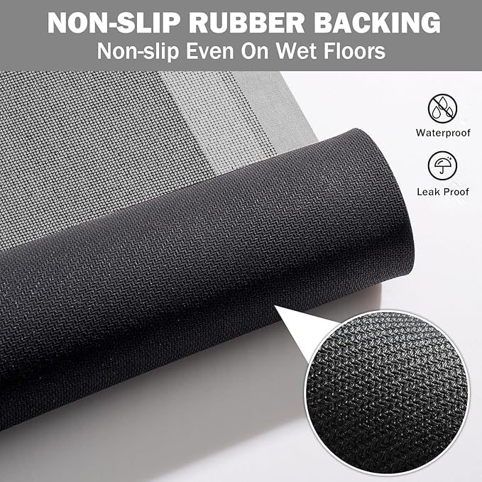 Non Slip Long Bath Mat Bathroom Runner, Rubber Backing Ultra Thin Bathroom Rugs Fit Under Door Quick Dry Super Absorbent Washable Bath Rug Shower Mat for Bathtub Sink Floor, Grey 17"x47"