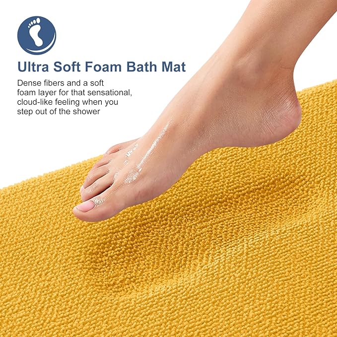 OLANLY Thick Memory Foam Bath Mat Rug 24x16, Extra Soft Absorbent Bathroom Rug, Quick Dry Bath Mats, Non-Slip, Machine Washable Carpet for Floor, Tub and Shower, Home Decor Accessories, Golden Yellow