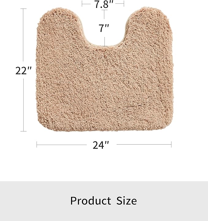 Beige Toilet Rug 22x24 Non Slip Fluffy Toilet Floor Mat U Shaped Washable Bathroom Contour Rug for Toilet Absorbent Thick Toilet Carpet
