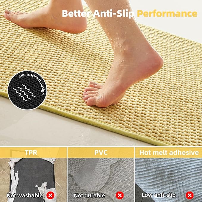 Large Bathroom Rugs Non Slip Washable Bath Rugs Super Absorbent Bathroom Rug Thin Quick Dry Low Pile Bath Mats, Yellow 36"x48"