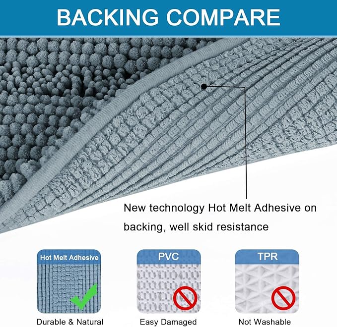 H.VERSAILTEX 2 Piece Bathroom Set - Super Absorbent Chenille Striped Bath Mats - Non Skid, Machine Washable - Stone Blue, 24 x 36 Plus 20 x 32 Inches