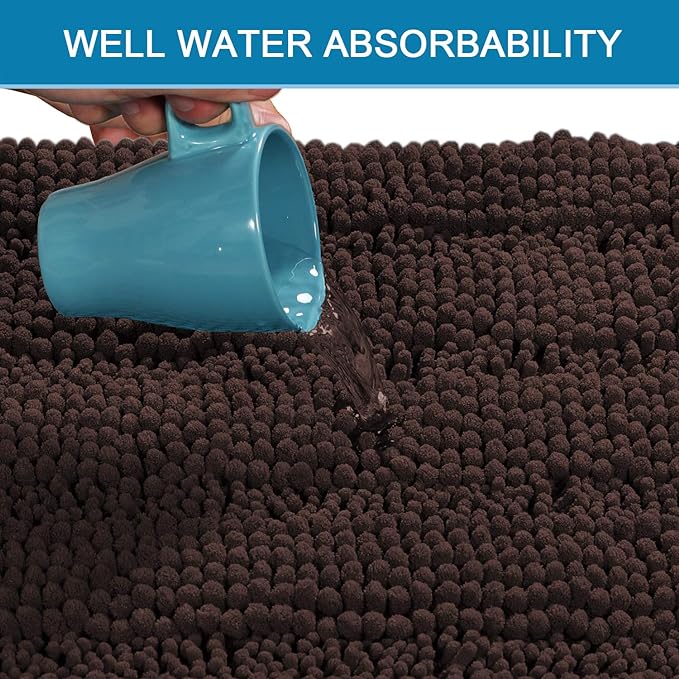 Non Slip Thick Shaggy Chenille Bathroom Rug Mat Set Extra Soft and Absorbent Striped Floor Rugs, 2 Piece, Machine-Washable