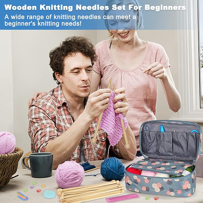 Coopay Knitting Kit for Beginners 71pcs | 2mm-10mm Single Pointed Knitting Needles Set | Bamboo Knitting Set with Yarn | Straight Knitting Needles with Storage Case, Knitting Accessories