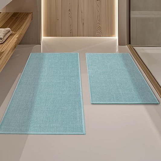 YIHOUSE Blue Bathroom Rug Sets 2 Piece, 17"x24"+17"x32", Bath Mat, Non Slip, Quick Dry, Absorbent, Modern-Contemporary Boho Style