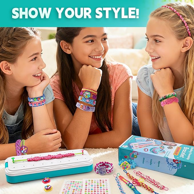 DDAI Bling Bracelet Kit for Girls Age 7-12 – Sparkly Friendship Craft Set with Gems, Threads & Stickers – Birthday Gift for 8 9 10 11 Year Old Girls & Holiday Surprise