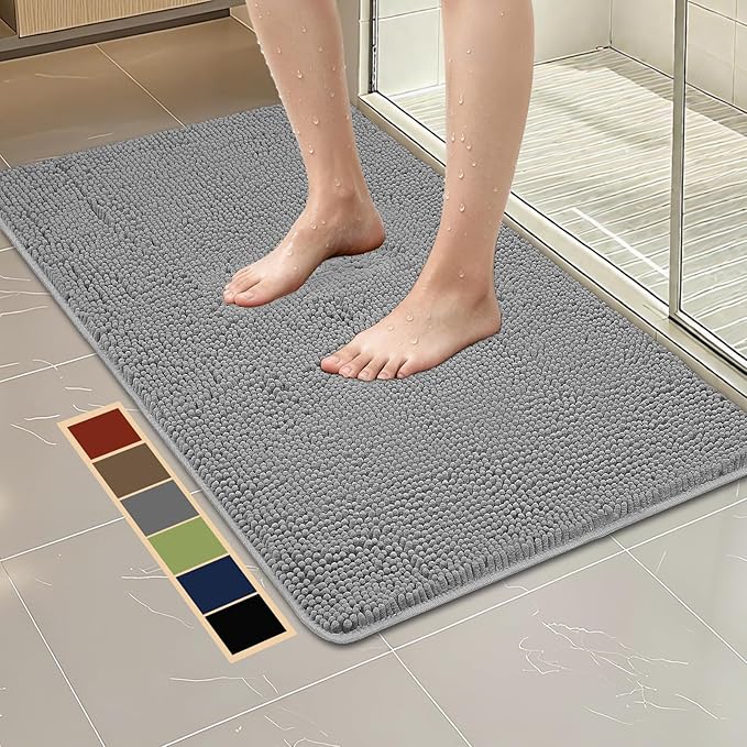 Bcoimo 44"×24" Absorbent Bath Mat, Non-Slip with Backing Chenille Bath Rug and Machine Washable Bathroom Mat Quick-Dry Design. Ideal for Bathroom and Tub Areas