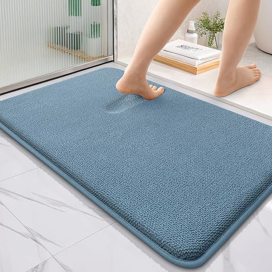 OLANLY Thick Memory Foam Bath Mat Rug 36x24, Extra Soft Absorbent Bathroom Rug, Quick Dry Bath Mats, Non-Slip, Machine Washable Carpet for Bathroom, Tub and Shower, Home Decor Accessories, Airy Blue