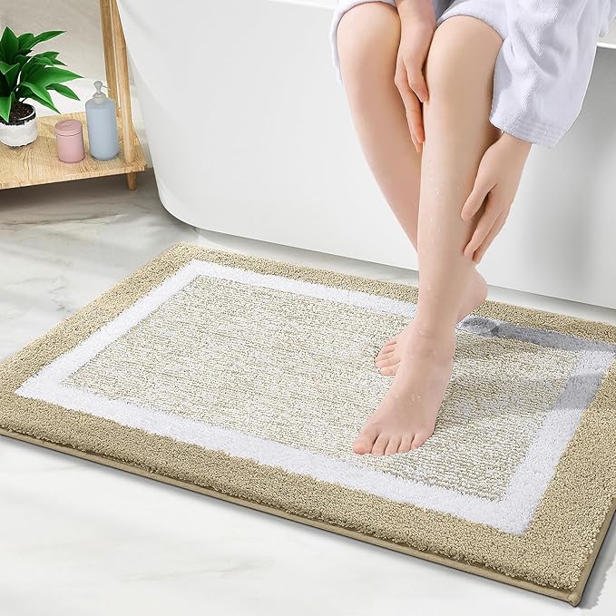 OLANLY Bathroom Rugs 36x24, Extra Soft and Absorbent Microfiber Bath Mat, Non-Slip, Machine Washable, Quick Dry Shaggy Bath Carpet, Suitable for Bathroom Floor, Tub, Shower (Large, Beige)