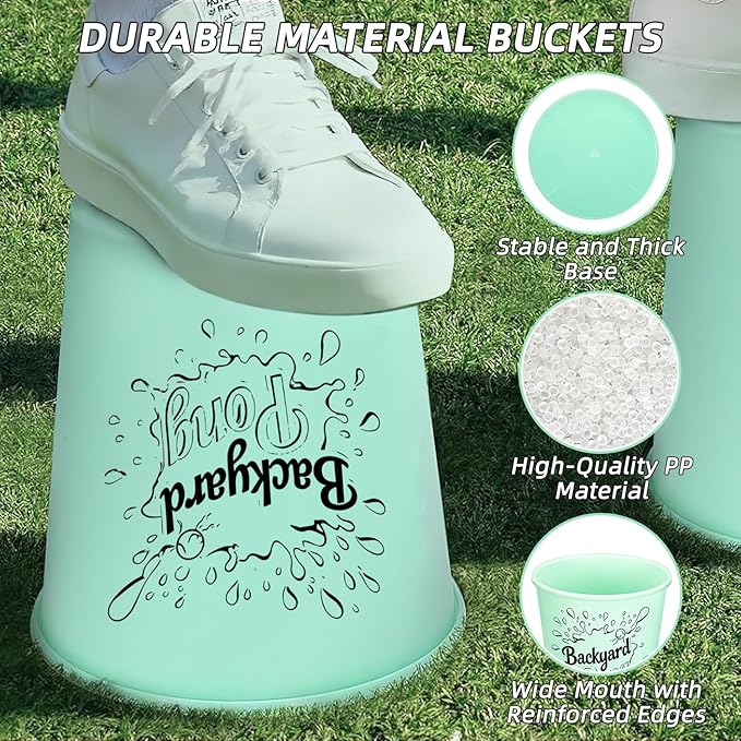 Mostop Yard Pong Outdoor Games Glow in Dark, Giant Yard Game Set with 12 Buckets, 6 Balls and Carrying Bag, Toss Throwing Game for Kids Adults Lawn, Beach, Camping, Tailgating or Backyard Activities