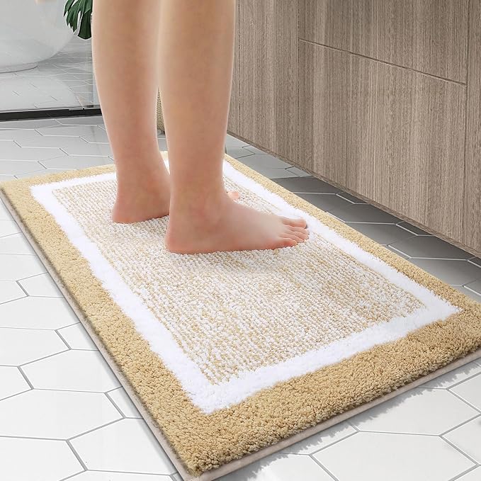 OLANLY Bathroom Rugs 30x20, Extra Soft and Absorbent Microfiber Bath Mat, Non-Slip, Machine Washable, Quick Dry Shaggy Bath Carpet, Suitable for Bathroom Floor, Tub, Shower (Medium, Light Beige)